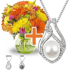 Necklace with Swarovski Crystal + Flowers (Curated)